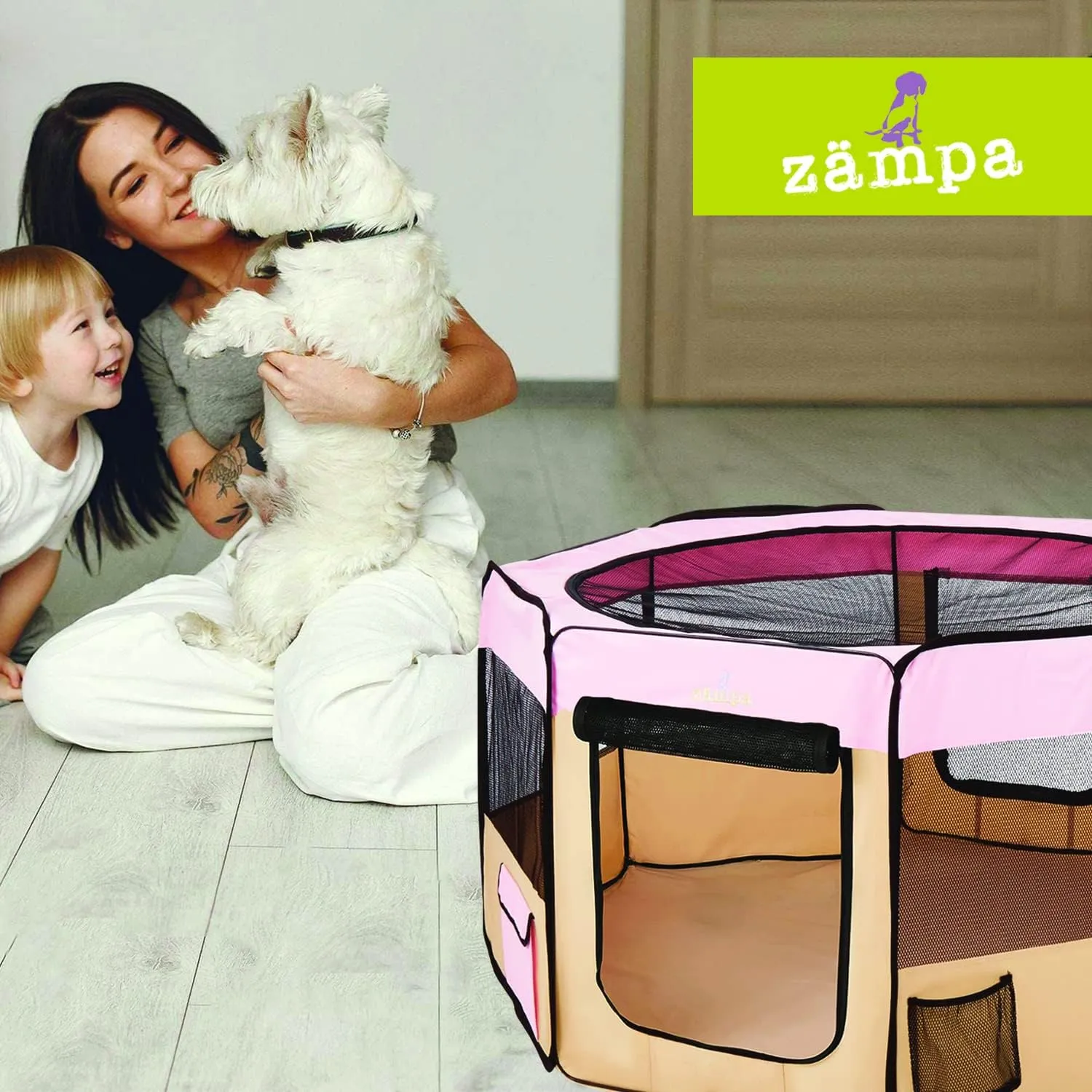 Zampa Dog Playpen Extra Large 80"x80"x36" Pop Up Portable Playpen for Dogs and Cat, Foldable | Indoor/Outdoor Pen & Travel Pet Carrier   Carrying Case.