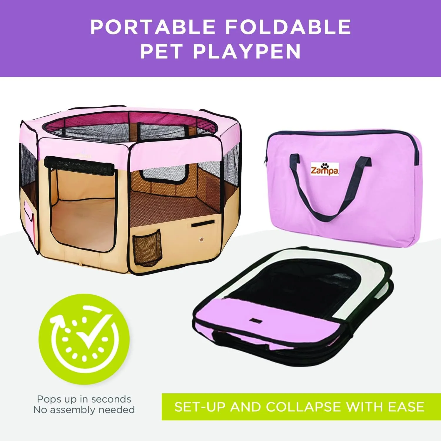 Zampa Dog Playpen Extra Large 80"x80"x36" Pop Up Portable Playpen for Dogs and Cat, Foldable | Indoor/Outdoor Pen & Travel Pet Carrier   Carrying Case.