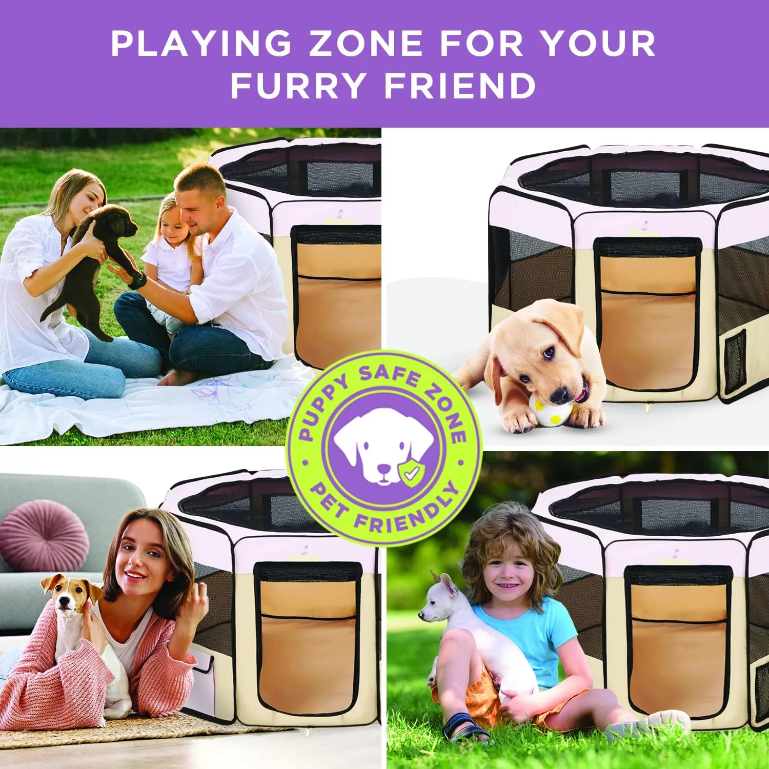 Zampa Dog Playpen Extra Large 80"x80"x36" Pop Up Portable Playpen for Dogs and Cat, Foldable | Indoor/Outdoor Pen & Travel Pet Carrier   Carrying Case.