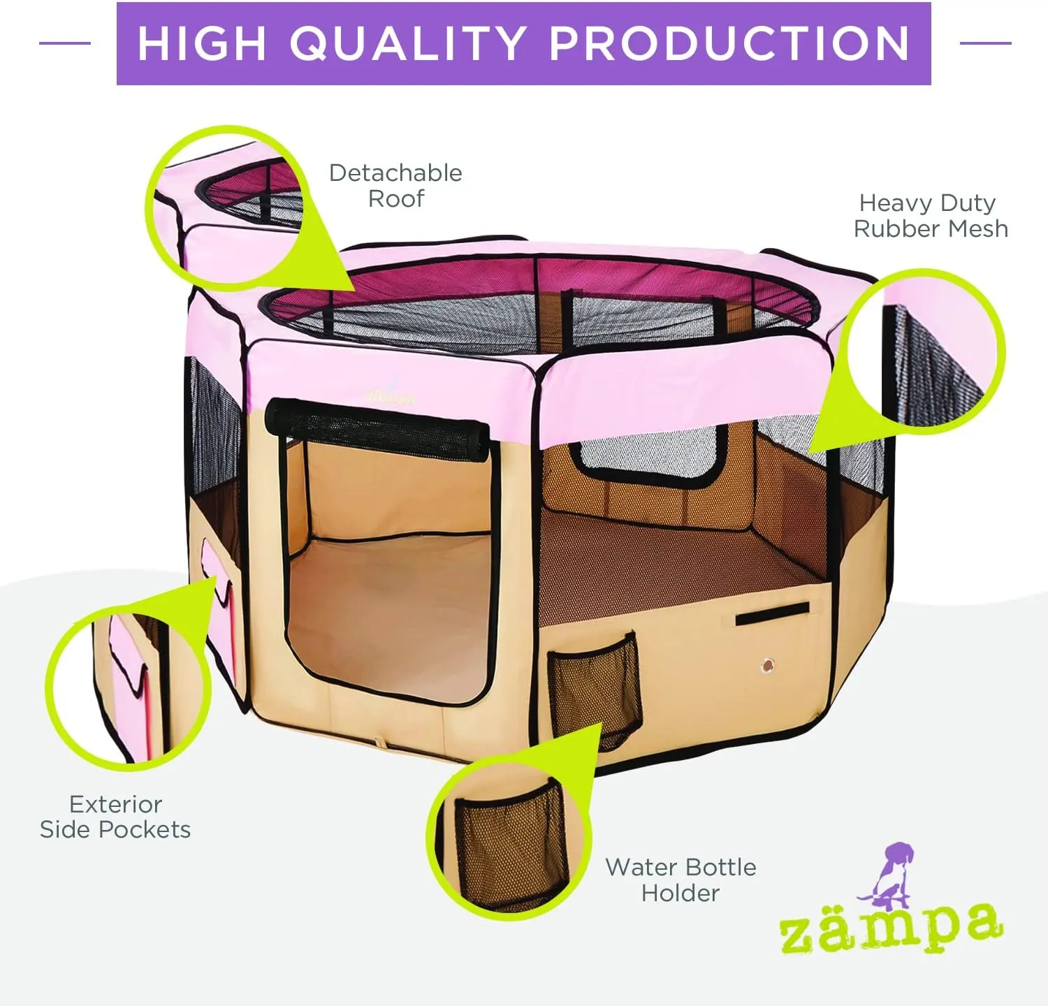 Zampa Dog Playpen Extra Large 80"x80"x36" Pop Up Portable Playpen for Dogs and Cat, Foldable | Indoor/Outdoor Pen & Travel Pet Carrier   Carrying Case.